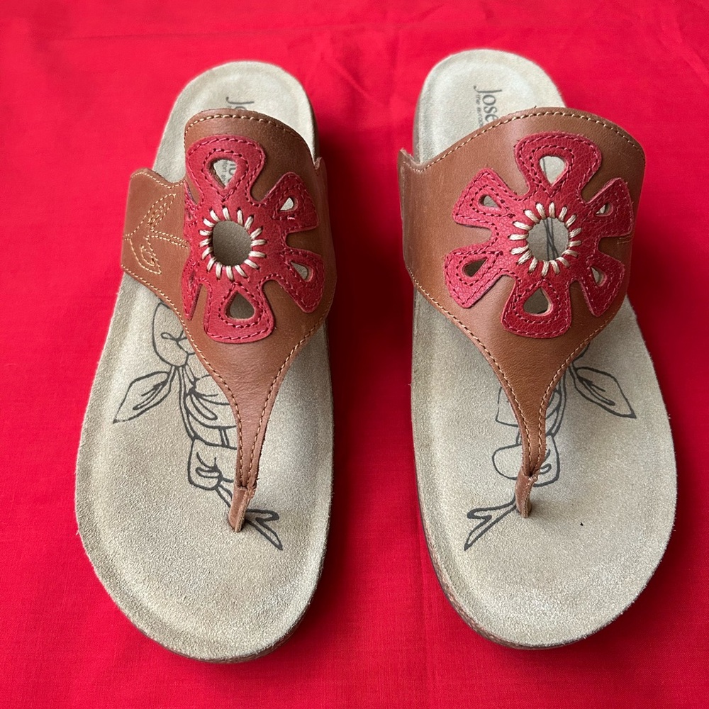 Josef Seibel Brown and Red Floral Sandals